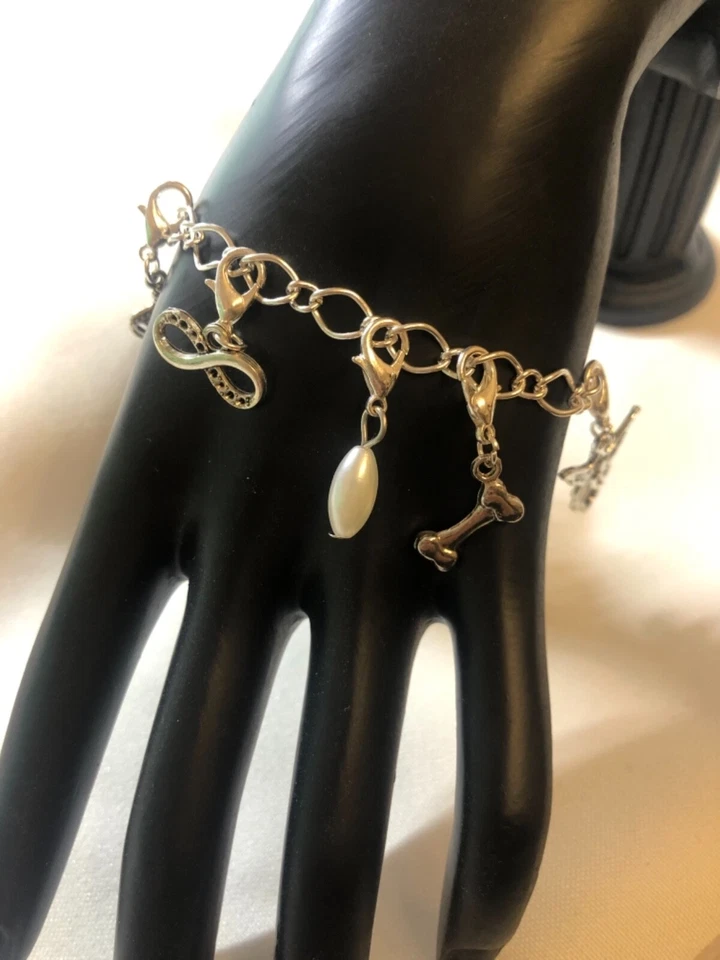 Armkette silber mit 9 Charm Anhänger Bettel-Armband Strass Frau Schmuck - Bild 3 von 4