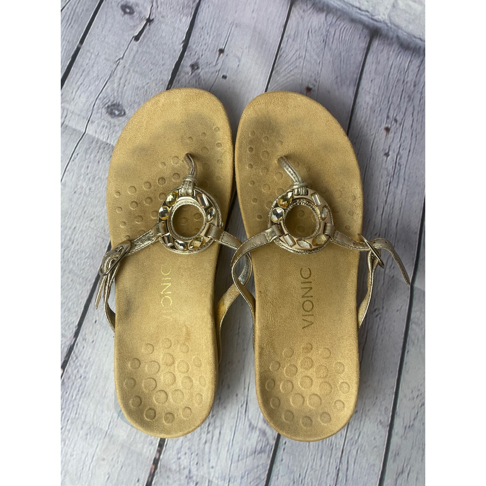 PANTOFOLA D’ORO Sandali donna Vionic Ricci Orthaheel misura 8 oro casual strass