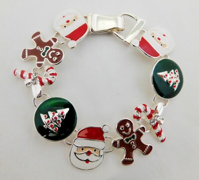 Christmas Bracelet Candy Cane Santa Gingerbread Multi-Color Magnetic Clasp Icon