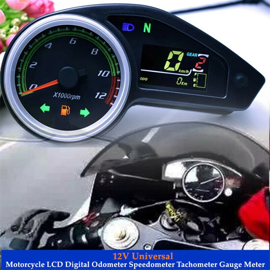 Velocímetro digital modificado para motocicleta odómetro RPM velocidad medidor de combustible 1000 RPM Foto 3 de 4