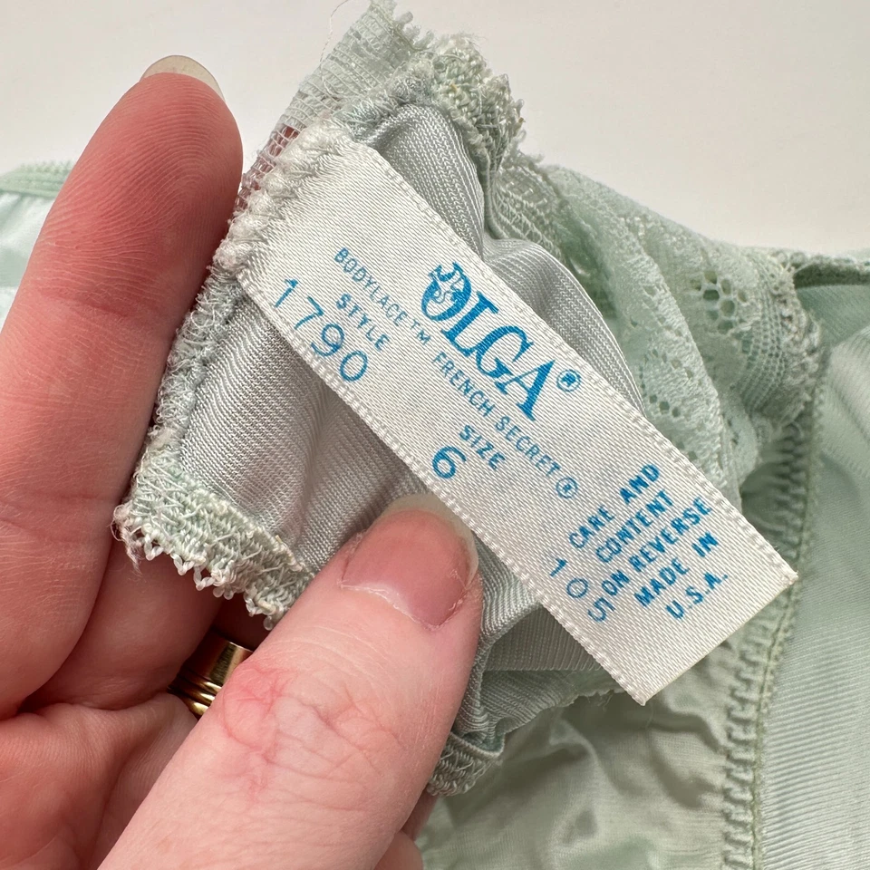 Braguita vintage Olga Bodylace talla 6 verde menta secreta francesa lencería de encaje floral Foto 4 de 4