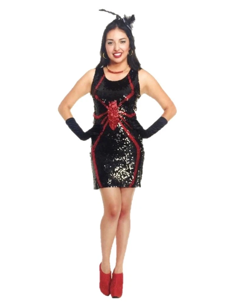 Sexy Sequin Spider Fancy Dress Halloween Costume Dress Adult