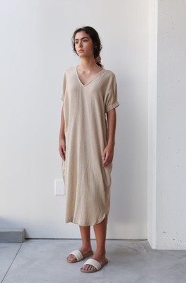 At Dawn O'Ahu V-Neck Relax Long Dress Natural Linen Cotton Minimalist Size  M | eBay
