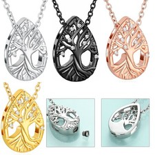 Teardrop Tree of Life Urn Pendant Memory Necklace for Cremation Ashes Holder