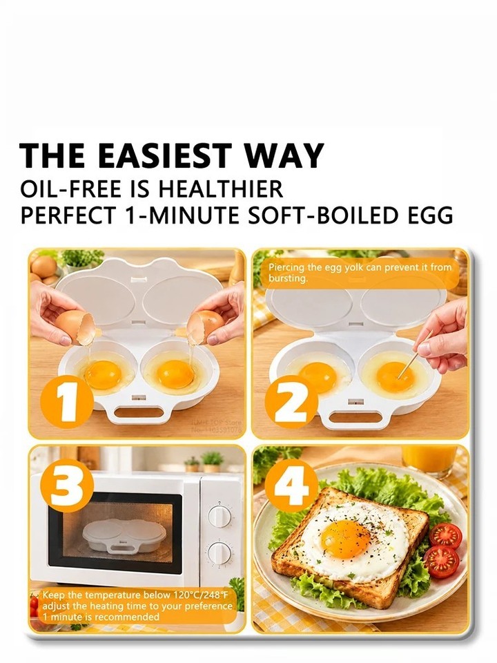 Product photo 5 of 7 — Microwave Egg Poacher Cooker 2 Eggs Steamer Breakfast Kitchen Omelette Maker