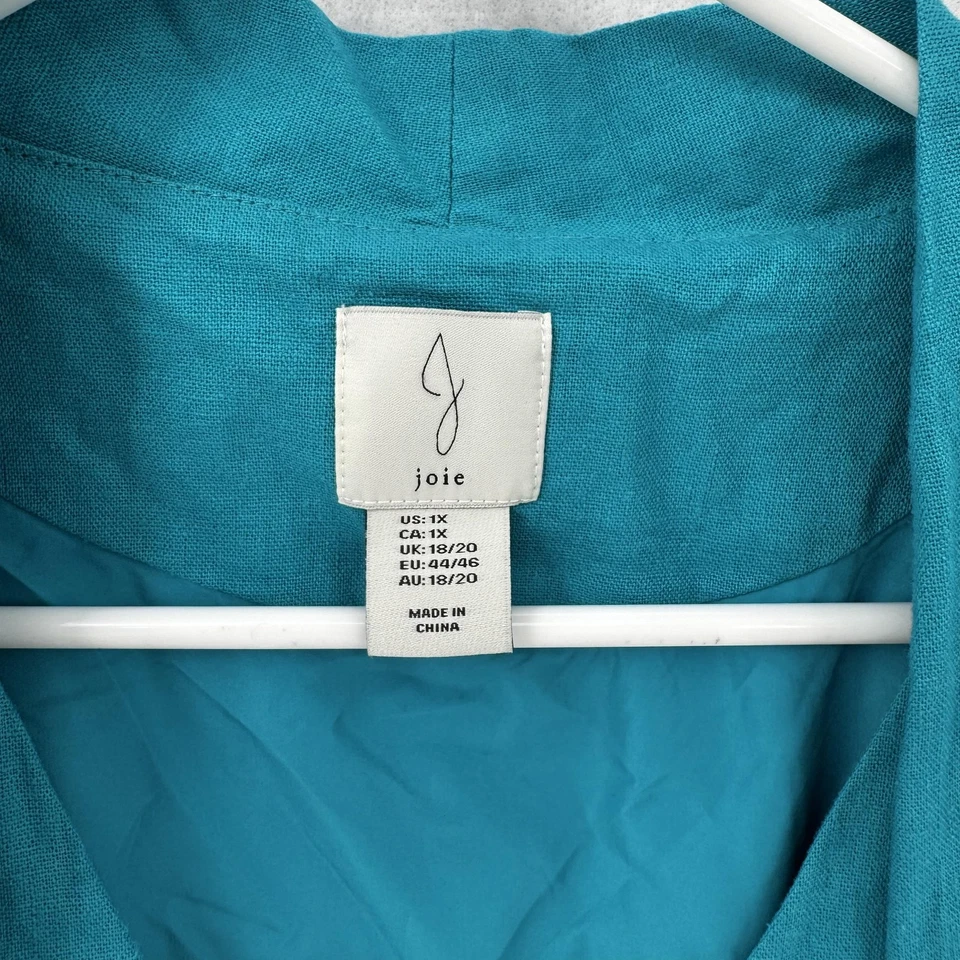 Vestido Joie para mujer 1X verde azulado sin mangas cremallera frontal cintura ajustada mezcla de lino midi Foto 3 de 4