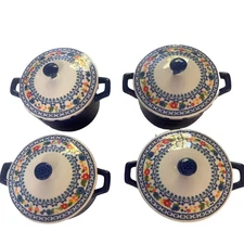 4 Pioneer Woman Floral Mini Casserole Dish Set Floral Cobalt Blue Baking NOS