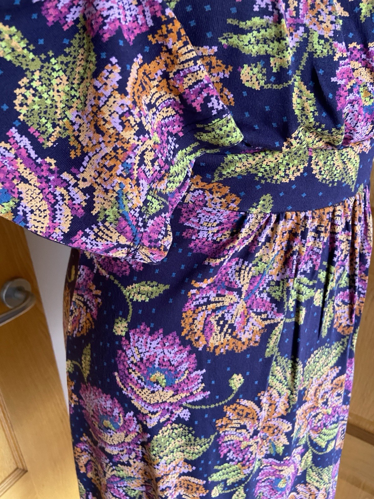 Fat Face Dress Size 12 Navy Pink Wrap Top Sleeve Casual Boho Retro Knee Length image 8