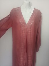 Women's Peach Lace Bohemian Hi-Low V-Neck Long Sleeve Dress Size M