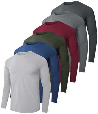 6 Pack Men Dry Fit Workout Long Sleeve Athletic Gym UPF 50+ SPF UV Sun Protec...