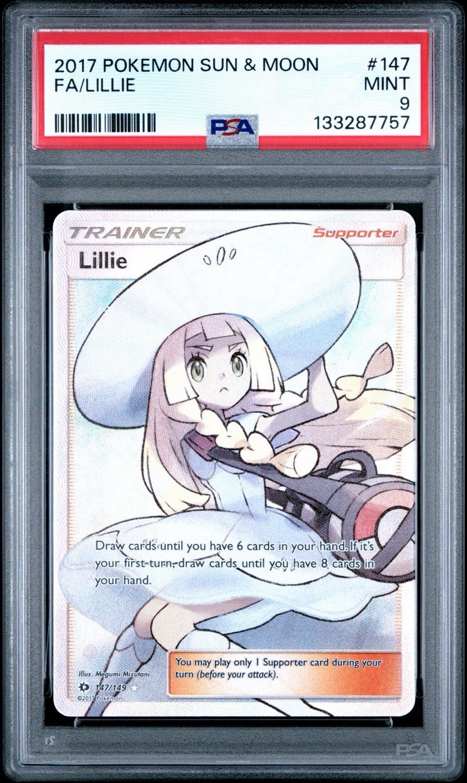 Pokémon Lillie 147/149 Sun & Moon Full Art Ultra Rare Holo Trainer PSA 9