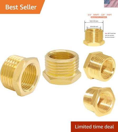 2PCS Brass Hex Reducer Bushing Set 3/4" Male x 3/8" Female NPT Fittings