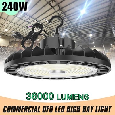 Dimmable UFO LED High Bay Light 240W 36000 Lumens Factory Warehouse Gym Lighting