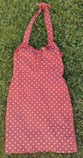 Urban Outfitters Womens Halter Dress Size S/P Stretchy Orange Polka Dots Buttons