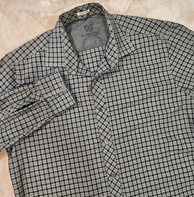 Bugatchi Uomo Mens Shirt Black Size L Shaped Fit Micro-Check Pattern Button Down