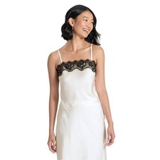 A New Day Women's White Black Lace Trim Textured Camisole Tank Top Size L