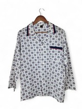 1970s JC Penney Vintage Printed Pajama Sleep Shirt in White Blue Red Size M