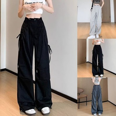 Damenhose koreanisches Design plissiert Cargohose Schleife Akzent schnelltrockne