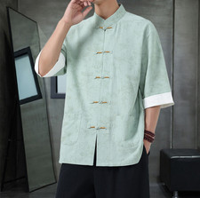 Summer Men Chinese Traditional Shirts Frog Button Cotton Tang suit Casual Tops