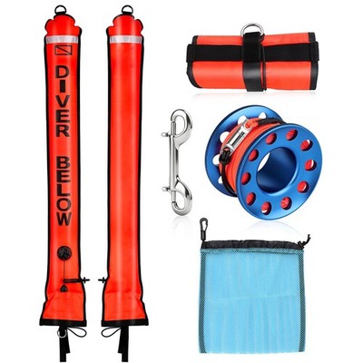 Scuba Diving SMB Kit, 4FT DSMB Surface Marker Buoy, 49ft Finger Spool Reel+Bo...