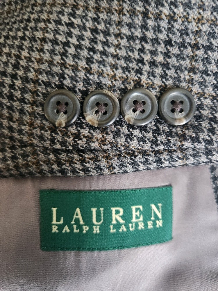 Ralph Lauren Men's 52R Navy Blue Gray Houndstooth Wool Blazer Jacket Sport Coat