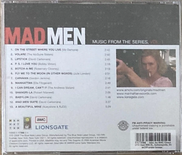 1 CENT CD  Various – Mad Men Music From The Series Vol. 1 ( Feat. Julie London ) - Image 2 of 2