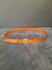 Vintage Calvin Klein Leather Belt Brown Brass Buckle Size 38 USA 90s Y2K Signed