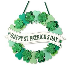 Wooden St. Patrick's Day Decoration Shamrock Door Wreath Welcome Sign Classic