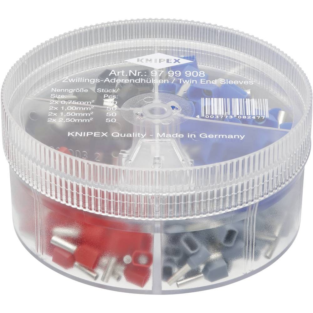 Embouts de câblage 0.75 mm² Knipex pour raccorder deux fils dans une borne