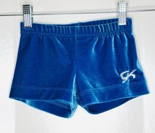 GK Elite Child Medium CM M Blue Velvet Velour Gymnastics Cheer SHORTS