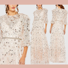 NWT Mac Duggal [ 4 ] 93805 Floral Applique Puff Sleeve High Neck Alin Gown S1639