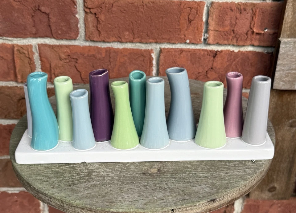 Jarrones GRANDES 12 tubos ranura cebollino pooley multicolor de cerámica con flores Foto 3 de 4
