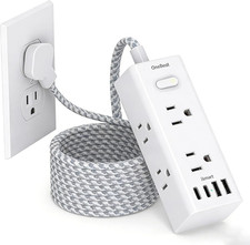 Extension Cord 10Ft, Flat Plug Surge Protector Power Strip 10 Ft Long Cord 