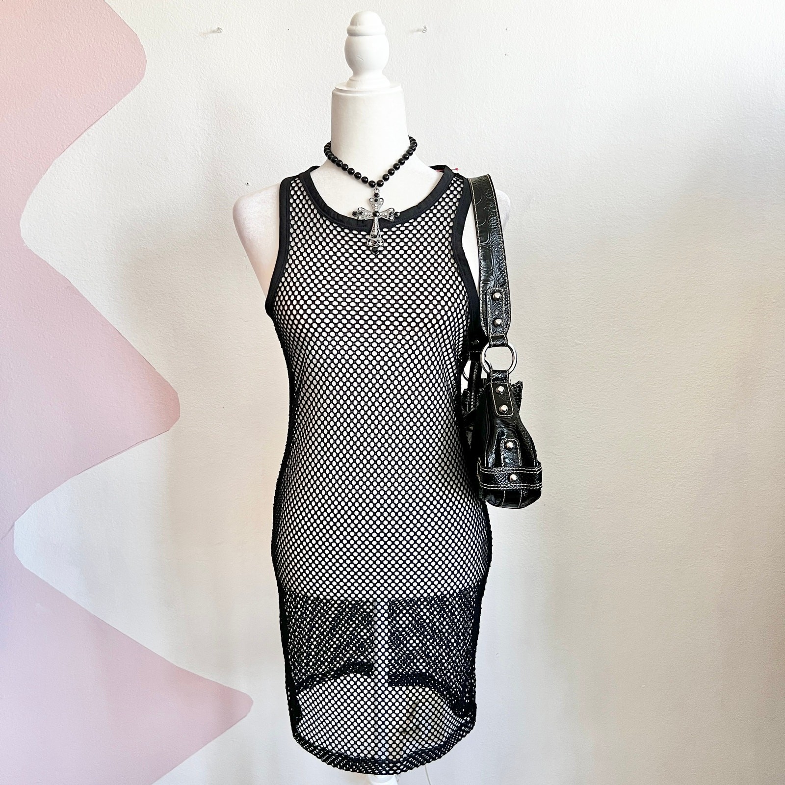 Black Fishnet Dress, Y2K Grunge Goth Festival Clubwear Edgy Small