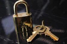 "LOUIS VUITTON" PARIS BRASS PURSE PADLOCK w/ KEY, VINTAGE LOCK, ANTIQUE LOCKS