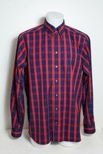 ETON Sweden Shirt 16 41 Contemporary Fit Single Cuff Red Blue Check 100 Cotton