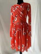 Ganni Tilden Mesh Floral Mini Dress Red Long Sleeve Ruched Wrap Dress Size 2