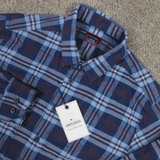 Untuckit Shirt Mens Medium Blue Plaid Twill Flannel Outdoor Barrington Button Up