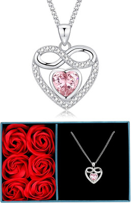 Halskette Damen Herz Anhänger, Kette Herz Mit Ewige Rose Geschenk Box, Schmuck G