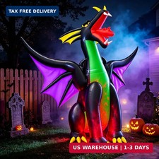 SEASONBLOW 9Ft Long Halloween Inflatable Giant Fire  Ice Dragon Decoration
