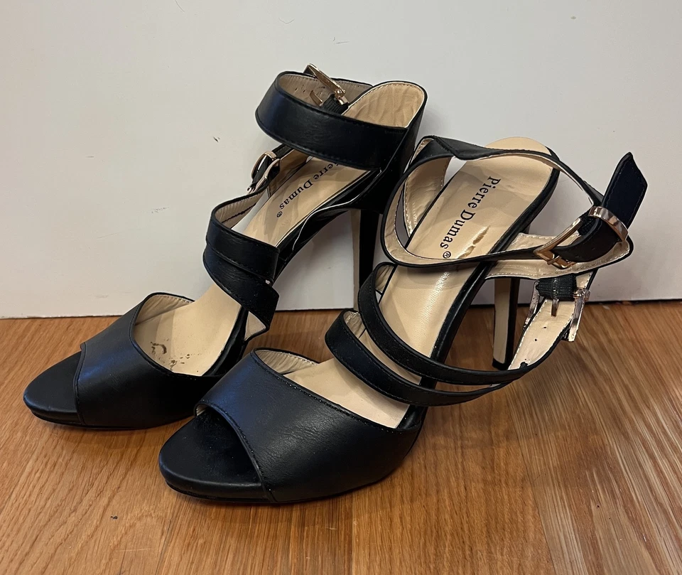 Zapatos Pierre Dumas Mujer Talla 8 Negros Tirantes Tacón Alto Sandalias Sexy Elegantes Foto 3 de 4