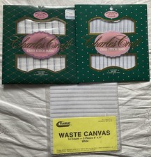 Lot of 3 Cross Stitch Fabric Aida Waste Canvas 2 Charles Craft, 1 Raynard