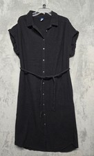 Old Navy Dress Womens Sz Medium Black Cotton Belted Pockets Lightweight