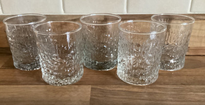 Vintage 70er Jahre Ravenhead Siesta Ice Bark kleines 5er Set Whiskygläser