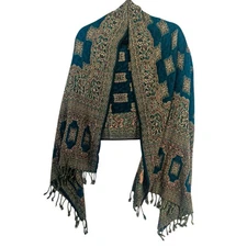 Emerald Green Pashmina Oversized Floral Paisley Tassle Knit Scarf Wrap Shawl