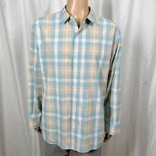Bixby Nomad Men's XXL Blue Beige Plaid Slim Fit Long Sleeve Button-Up Shirt