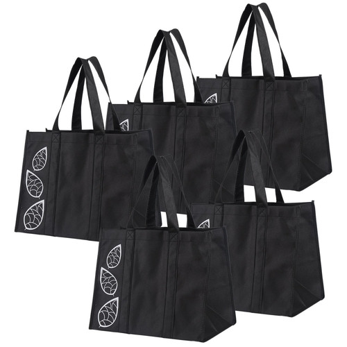 Bekith 5 Piece Large Collapsible Shopping Bags Set Black Reusable Reinforced Gr