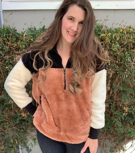 NWT LuLaRoe PLUS SZ 2XL Nancy HalfZip Pullover Sweater Fuzzy COLORBLOCK Pockets - Picture 4 of 5