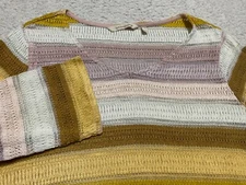 Soft Surroundings Womens PM Blouse 3/4 Sleeve Multicolor Striped V-Neck Knit