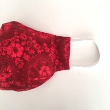Handmade Adult Face Mask Red Floral print nose wire chin piece lined cotton